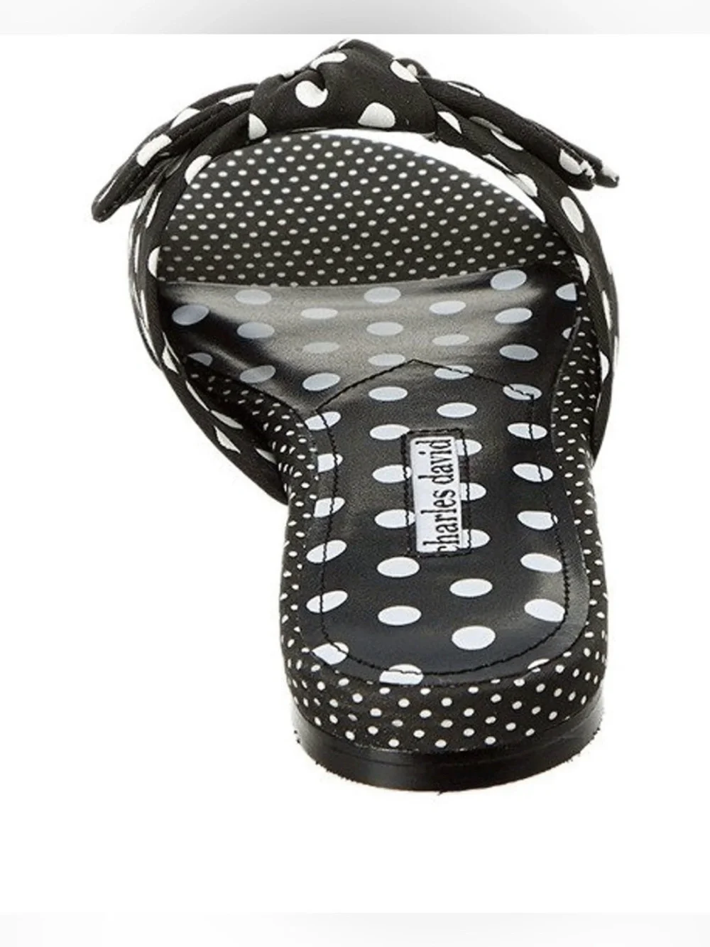 New, Charles David Collection Souffle Sandal, Black & White Polka Dot, Bow, SZ 9